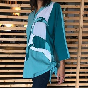 Vintage Blouse with Color Blocking Bird Detail